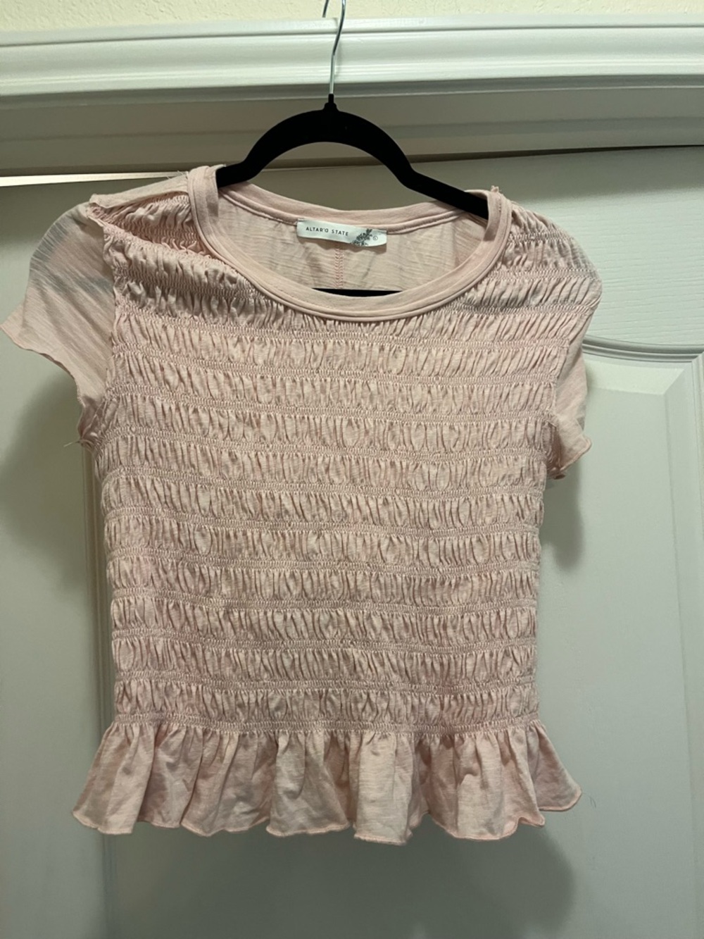 Smocked Light Pink Ruffle Hem Tee